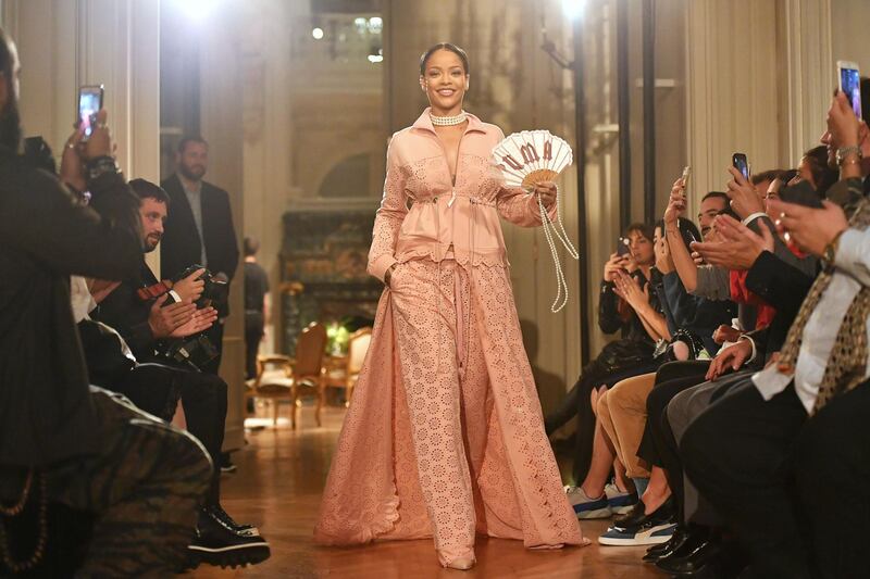 Rihanna: the singer on the catwalk at a Fenty x Puma  show in Paris; she became Puma’s creative director in 2014. Photograph: Pascal Le Segretain/Getty