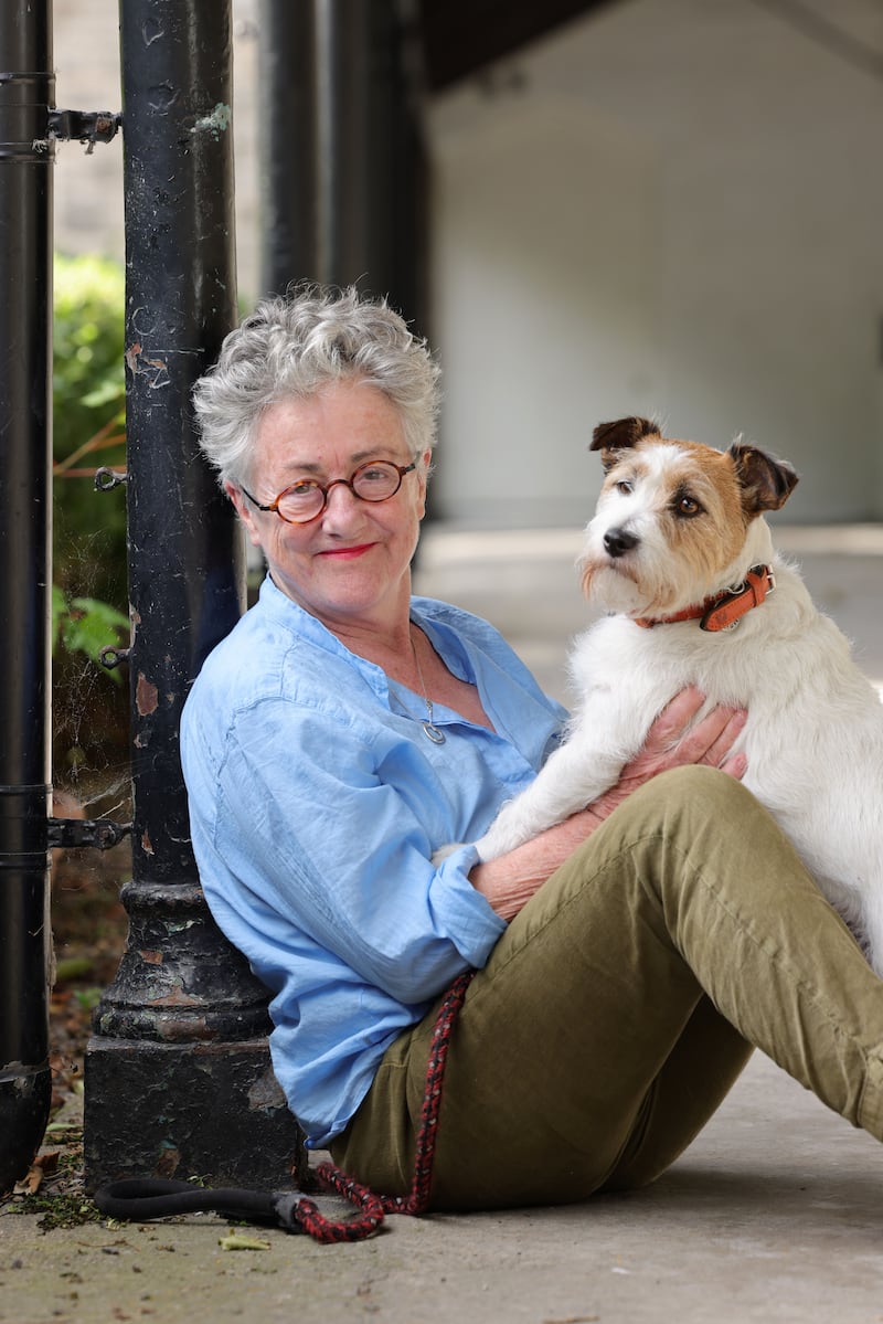 Theatre director Garry Hynes with her dog Ladeen after rehearsals for Macbeth at Wesley House, in Ranelagh. Photograph: Alan Betson/The Irish Times

