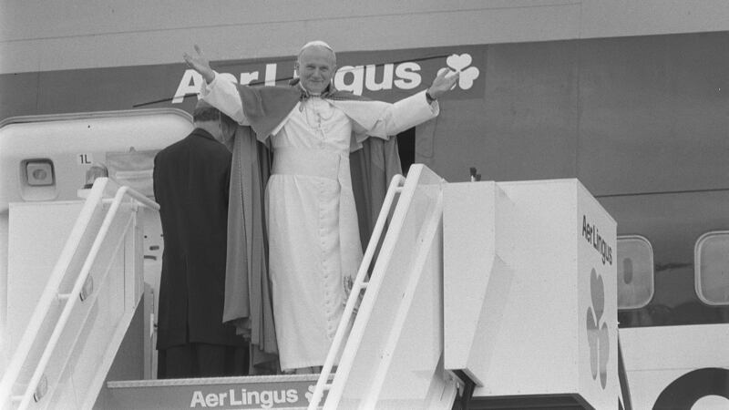 Pope John Paul II waves goodbye to Ireland following his Papal visit in 1979. Photograph: Dermot O’Shea