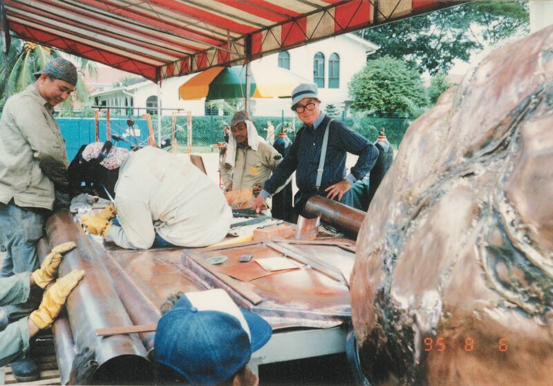 Br Joseph McNally working on a sculpture in his workshop in 1995