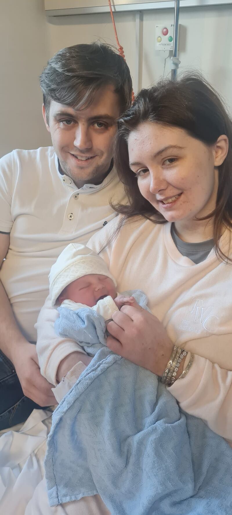 Michael O'Brien, pictured with mother Margaret Moorehouse and father John O'Brien, was born at 8.42am in the National Maternity Hospital, Dublin. Photograph: Ann Calnan/National Maternity Hospital