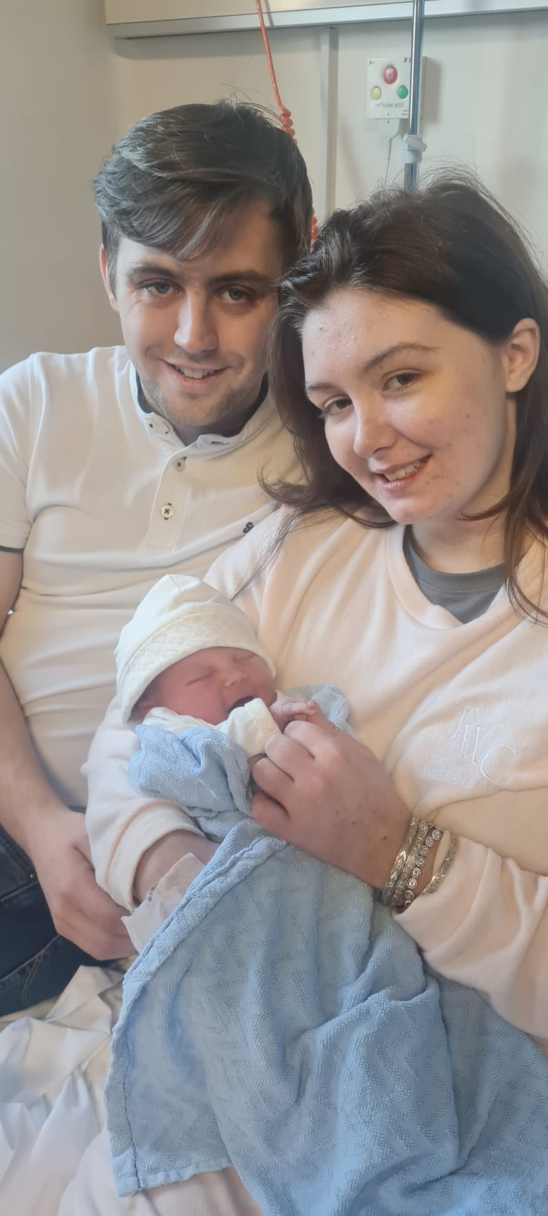 Michael O'Brien, pictured with mother Margaret Moorehouse and father John O'Brien, was born at 8.42am in the National Maternity Hospital, Dublin. Photograph: Ann Calnan/National Maternity Hospital