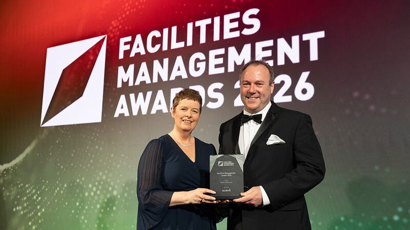 Deirdre Saunders, divisional director, Sodexo, presents the facilities management leader 2026 award to Derek McDonald
