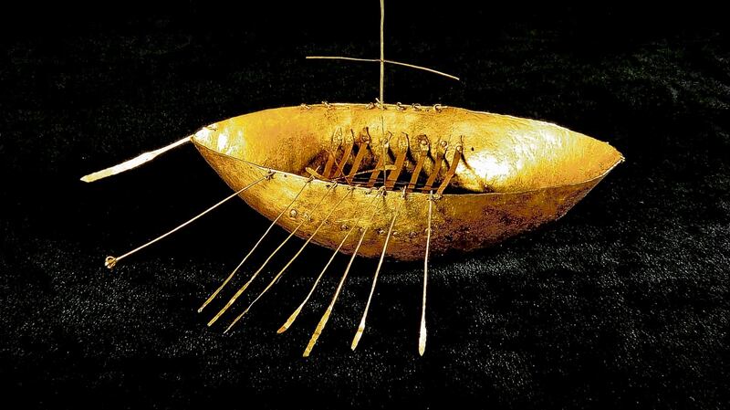 ‘An immortal object’: the gold model boat from the hoard of gold objects found at  Broighter, Co. Derry, dating to the first century BC. Photograph: National Museum of Ireland