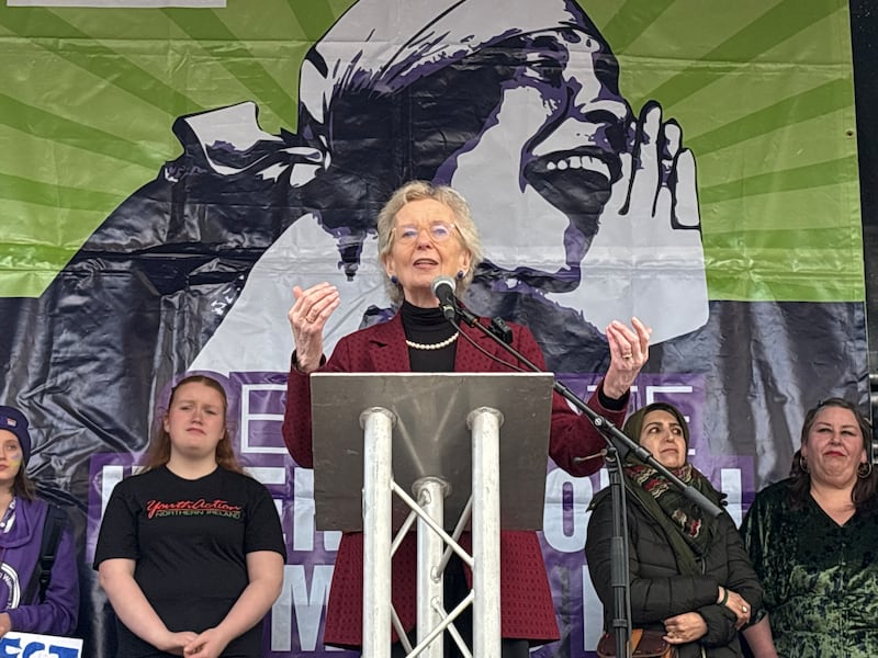 Former president Mary Robinson addressing an International Women's Day rally in Belfast on Saturday. Photograph: Rebecca Black/PA Wire