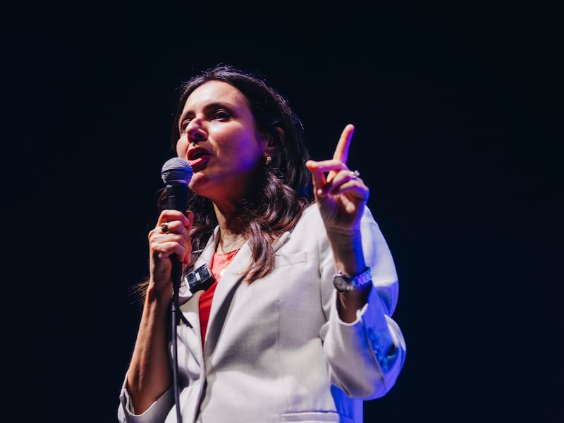 Gina Hinojosa, the Democratic candidate for governor of Texas, speaks during a rally in San Antonio. Photograph: Christopher Lee/The New York Times