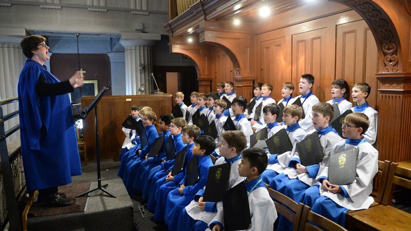 Choir director Blanaid Murphy with members of the   Palestrina Choir at St Mary’s Pro Cathedral, Dublin.  Photograph: Dara Mac Dónaill