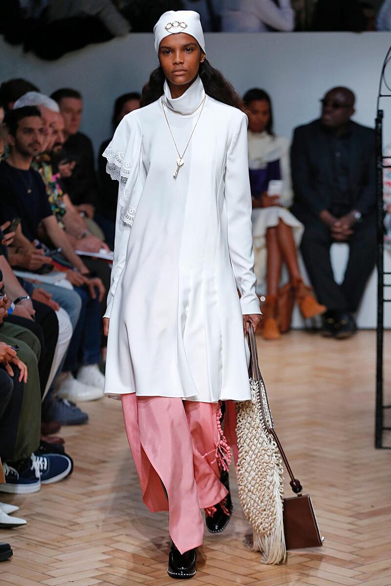 J W Anderson lightened up this season with a collection that was breezier and more relaxed than before and featured white tied back scarves which could set a trend in itself. Photograph:  Getty Images