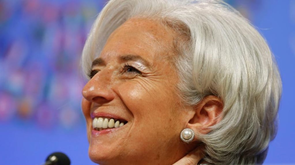 Christine Lagarde, managing director of the International Monetary Fund smiles during her opening news conference at the start of the IMF/World Bank Spring Meetings in Washington today. Photograph: Reuters