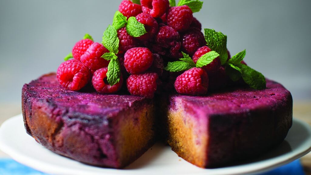 Raspberry upside-down cake