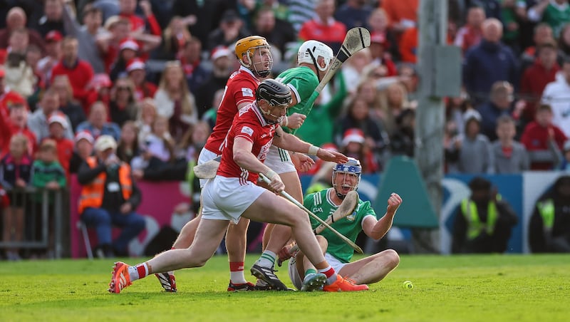 Limerick's Shane O'Brien celebrates winning a free. Photograph: James Crombie/Inpho