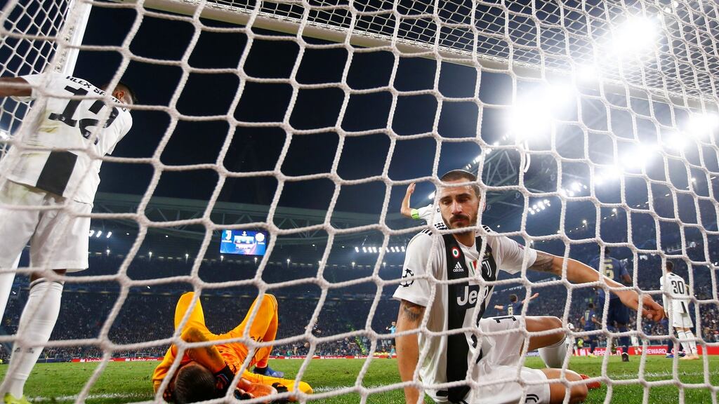 Juventus’ Leonardo Bonucci after Manchester United’s winner in Turin. Photograph: Stefano Rellandini/Reuters