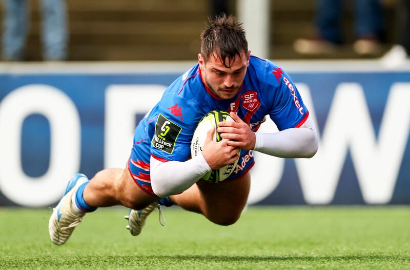 Lucas Peyresblanques scores Stade's third try. Photograph: Dan Clohessy/Inpho