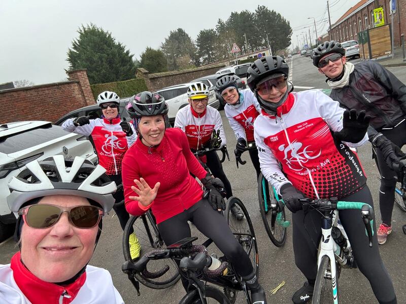 Aoife Nash (in red) with her cycling group in France, Veló Club Villeneuve D’ascq
