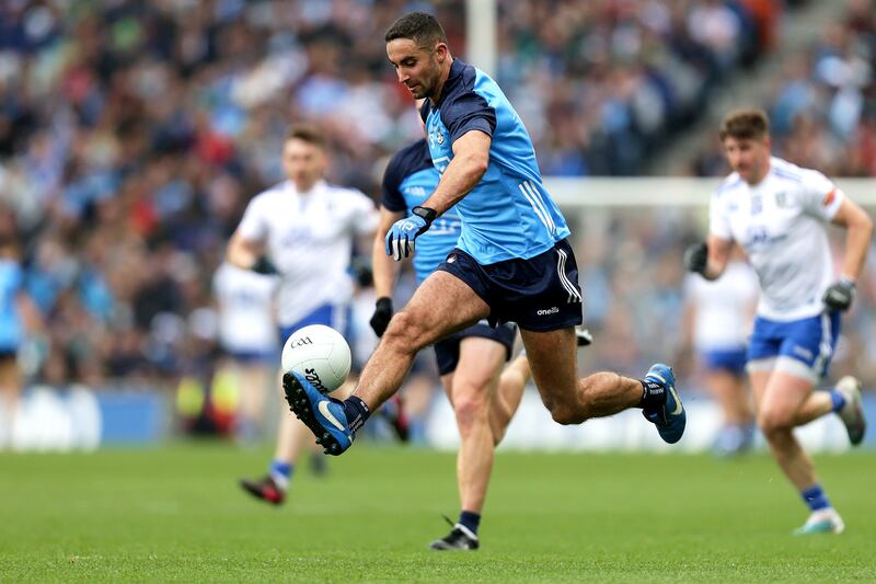 James McCarthy, Stephen Cluxton and Michael Fitzsimons could this weekend become the first players in history to be part of nine Sam Maguire winning teams. Photograph: Laszlo Geczo/Inpho