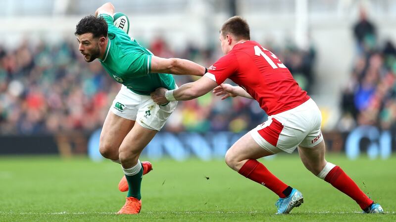Nick Tompkins tries to tackle Robbie Henshaw during a Welsh defeat in Dublin. Photograph: Warren Little/Getty