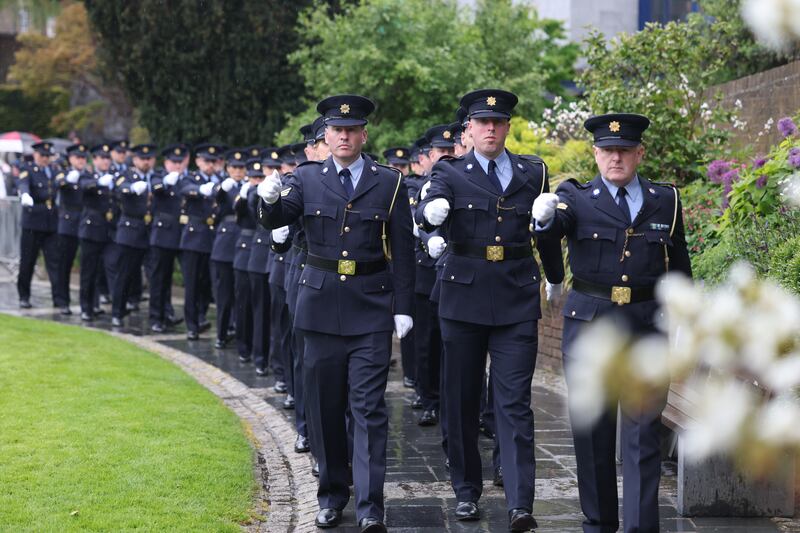 Members of the guard of honour assume positions at the start of the memorial ceremony for the deceased members of An Garda Síochána who gave their lives in the service of their country in Dublin Castle.  Picture: Enda O'Dowd