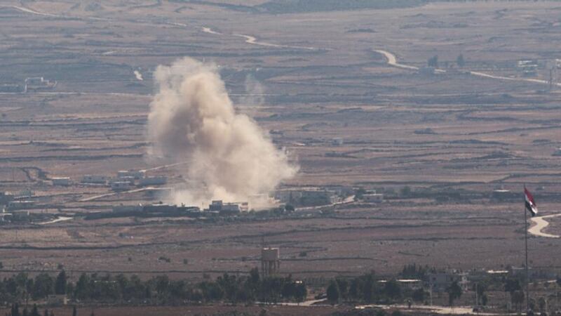 Smoke rises as a result of fighting between Syrian rebels and troops loyal to Syrian president Bashar Al-Assad around the Quneitra crossing in the Golan Heights.  The UN said it is working to secure the release of 43 peacekeepers from the United Nations Disengagement Observer Force who were detained by an armed group today. Photograph: EPA