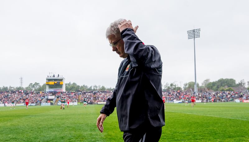 Mayo manager Kevin McStay on duty in Castlebar. Photograph: James Crombie/Inpho 