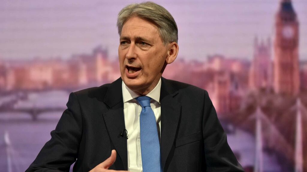 Britain’s chancellor of the exchequer, Philip Hammond. Photograph; Jeff Overs/BBC Handout via Reuters