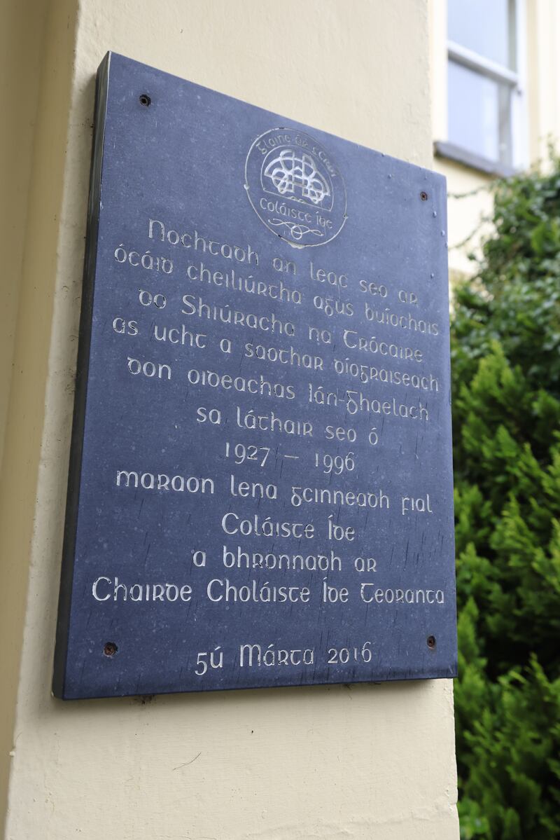A limestone plaque gives details of Coláiste Íde history. Photograph: Nick Bradshaw/The Irish Times