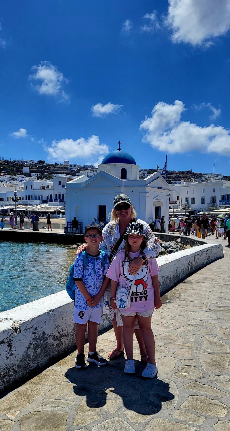 Yvonne Reddin and her family in Santorini