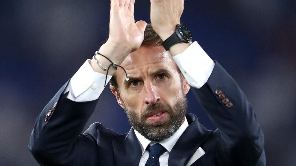 England manager Gareth Southgate applauds the fans after beating Ukraine in the Euro 2020 quarter-finals. Photograph: Nick Potts/PA Wire
