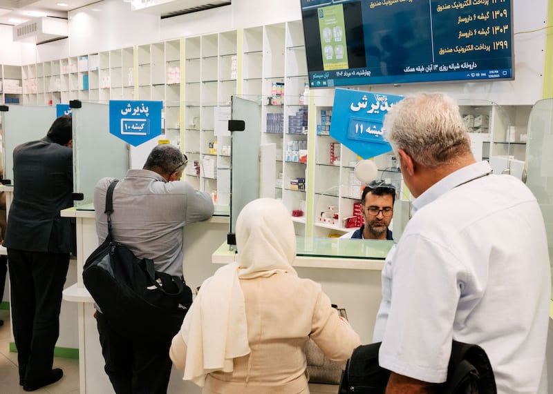 A pharmacy that distributes medicines made scarce by US sanctions, including cancer treatments, in Tehran. Photograph: Nanna Heitmann/New York Times
                      