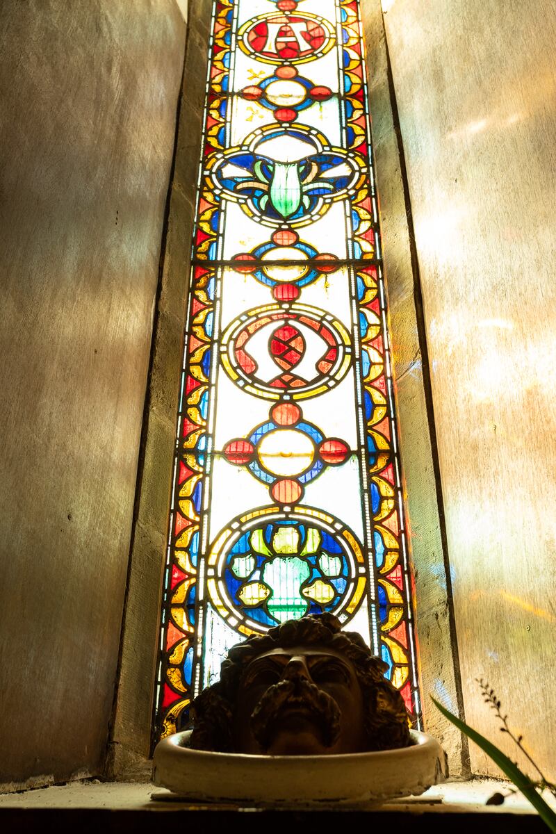Original stained glass has been repaired