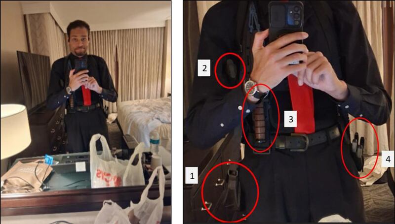 An image contained in a court filing which US investigators said shows Cole Allen inside his hotel room in Washington on Saturday. Photograph: Department of Justice via AP