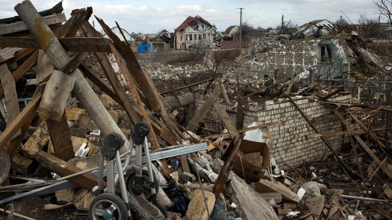 A residential neighbourhood after heavy bombing in Mykolaiv. Photograph: Tyler Hicks/The New York Times