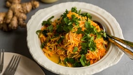 Raw turnip, parsnip and carrot salad with honey and ginger dressing