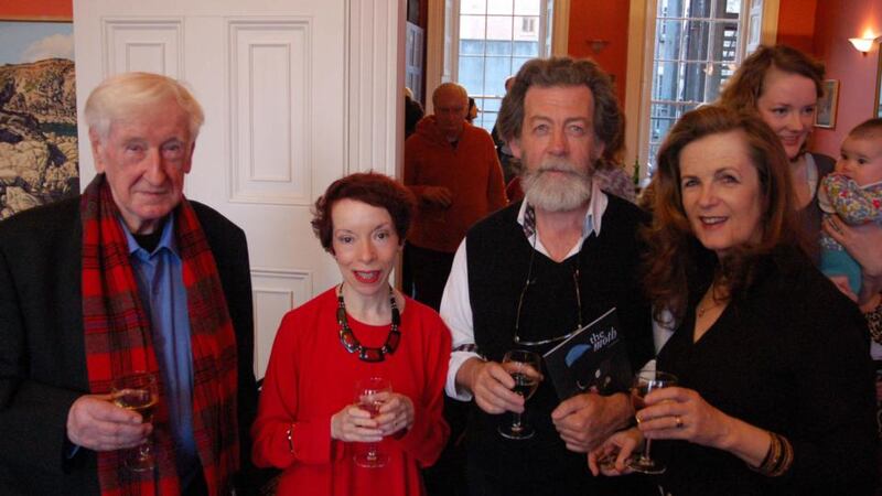Poet John Montague, Elizabeth Wassell, Denis and Christine Dwyer Hickey and, in the background, Rebecca O’Connor, editor of The Moth