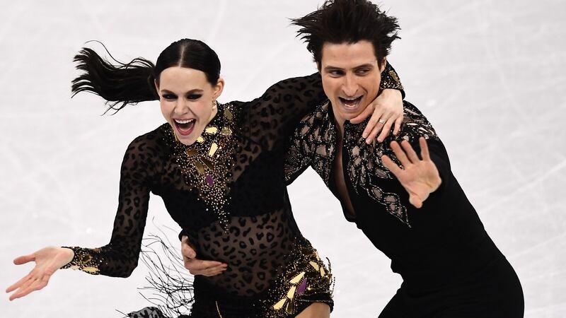 Canadadian pair  Tessa Virtue and  Scott Moir compete in the ice dance short dance  at the Gangneung Ice Arena. Photograph: Aris Messinis/AFP/Getty Images