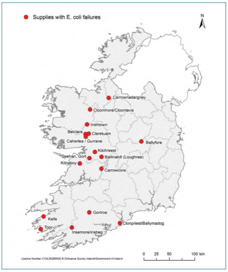 Private group schemes with E.coli failures in 2021. Source: EPA