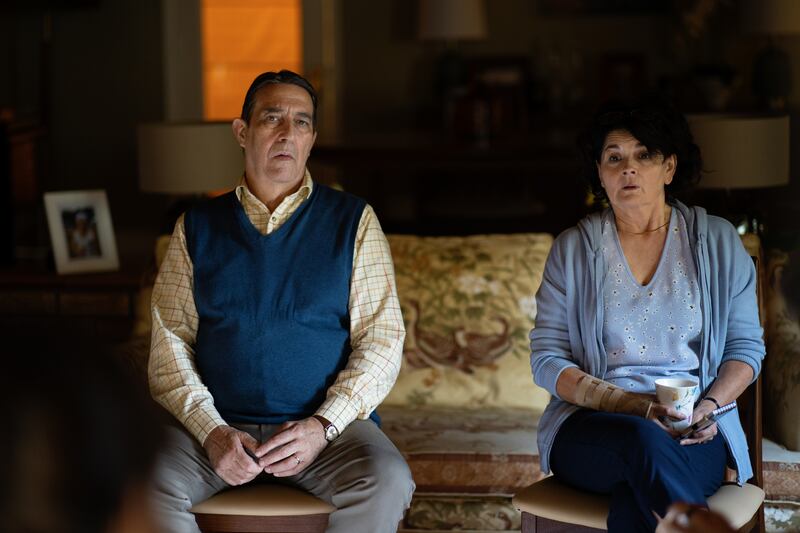 Ciarán Hinds Tom as and Pom Boyd as Bernie in series one of The Dry