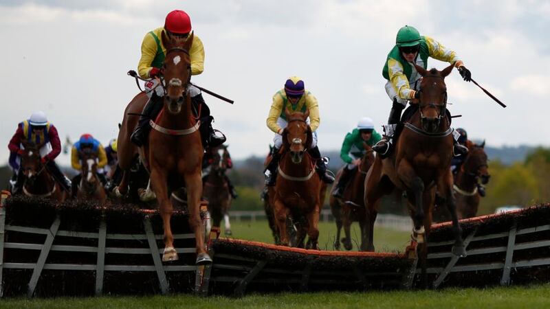 David Mullins riding Bog War (right) clear the last on the way to winning  The Murray Spelman Handicap Hurdle at Punchestown. Photo: Alan Crowhurst/Getty Images