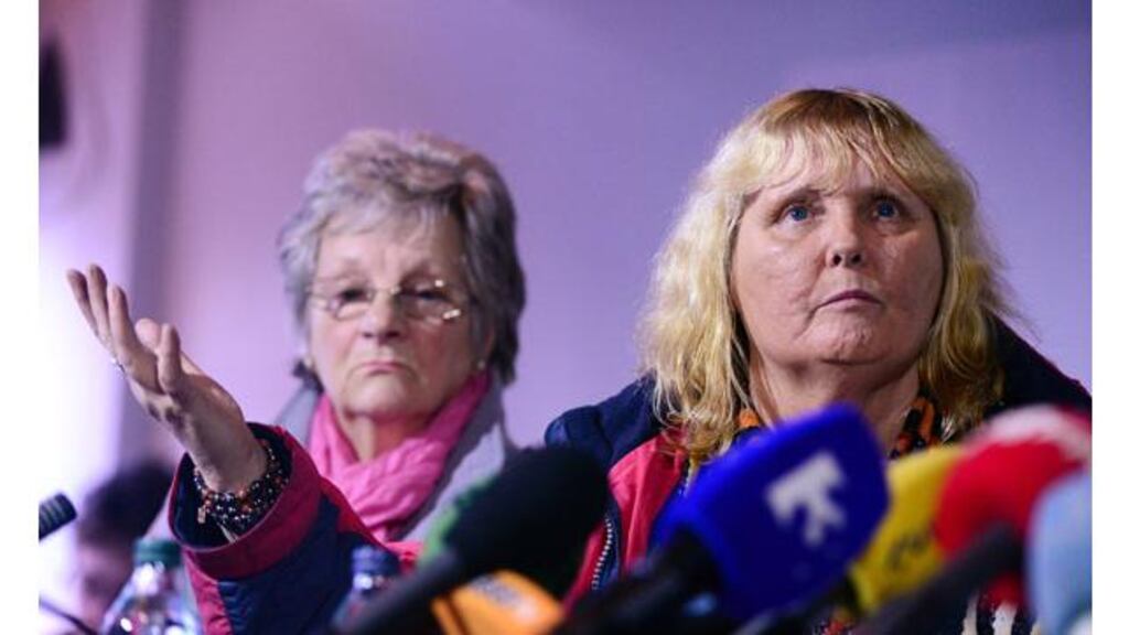 Magdalene survivors Marina Gambold and Mary Smyth at the Magdalene Survivors Together Group press conference this afternoon. Photograph: Bryan O'Brien/The Irish Times