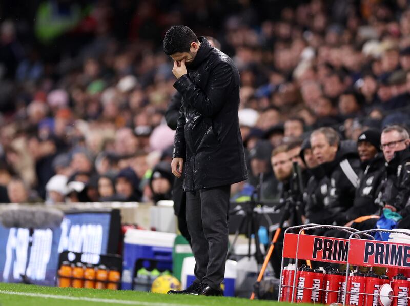 Arsenal manager Mikel Arteta reacts during the Premier League match against Fulham. Photograph: Alex Pantling/Getty Images