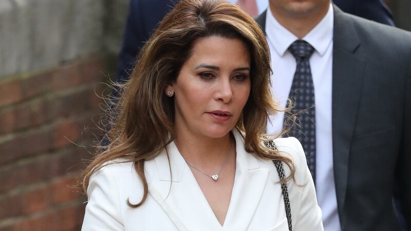 Princess Haya Bint al-Hussein arrives at the Bell Yard entrance of the royal courts of justice in London for a hearing in her case against her  former husband, Sheikh Mohammed.  Photograph: Aaron Chown/PA Wire