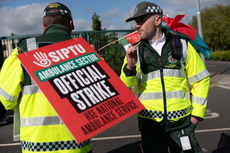 More than 2,000 workers at the National Ambulance Service have gone on a one-day strike across the country in a dispute over pay. Photograph: Chris Maddaloni/The Irish Times