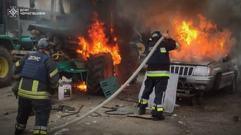 Russian attacks killed one woman and injured two others in Kyiv, according to city administration head Tymur Tkachenko. Photograph: Ukrainian Emergency Service/AP