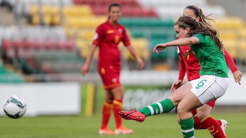 Ireland’s Tyler Toland scores the opening  goal in the   European Championship qualifier against Montenegro at  Tallaght Stadium. Photograph: Laszlo Geczo/Inpho