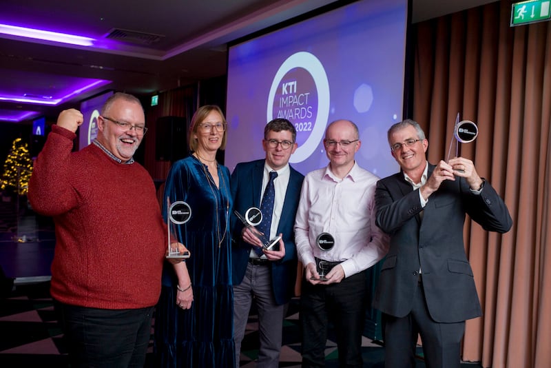 Pic: Imelda Lambkin, manager at Knowledge Transfer Ireland with some of its Impact Award winners