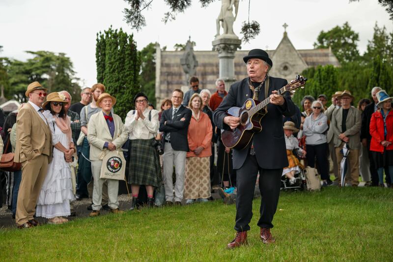 Joe Black Ryder performs as part of the Joycestagers performance in Glasnevin cemetery for Bloomsday. Photograph: Enda O'Dowd/The Irish Times