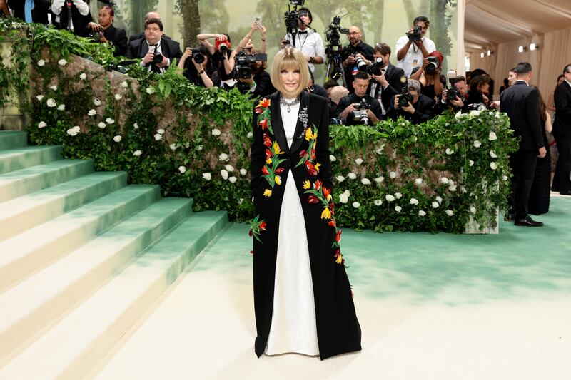 Anna Wintour, Vogue editor and host of the Met Gala, in a cape created by Loewe. Photograph: Dimitrios Kambouris/Getty Images for The Met Museum/Vogue
