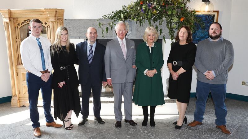 The family of Ashling Murphy  with the Prince of Wales and the Duchess of Cornwall at the Brú Ború Cultural Centre in Cashel, Co Tipperary. Photograph: Julien Behal Photography/PA Wire