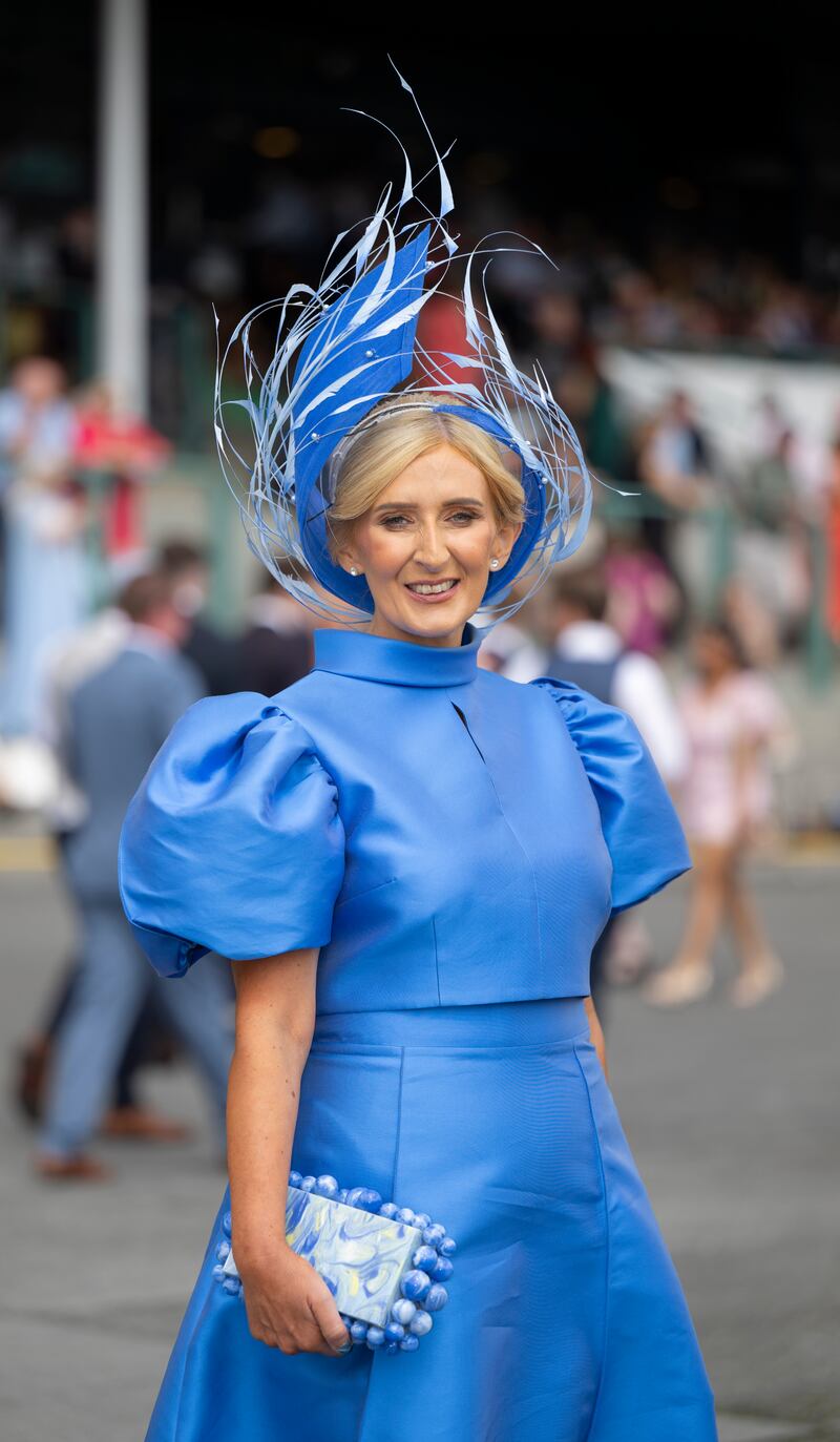 Breda Butler from Tipperary, winner of the Best Hat competition at Ladies' Day. Photograph: Andrew Downes/Xposure  

 
 
 
 