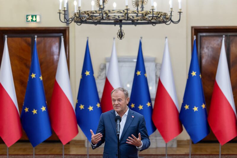 Poland's prime minister Donald Tusk: 'We will take the decision to shoot down flying objects when they violate our territory and fly over Poland.' Photograph: Wojtek Radwanski/ AFP via Getty Images