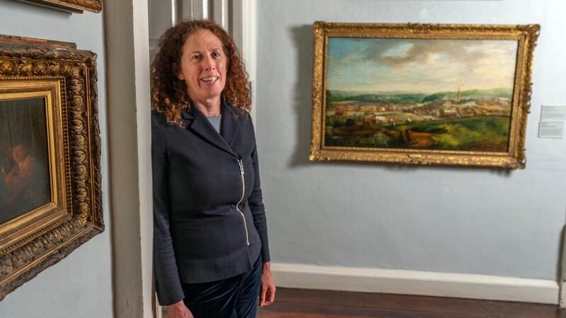 Crawford Gallery director Mary McCarthy with John Butt’s painting View of Cork from Audley Place. Photograph: Daragh McSweeney/Provision